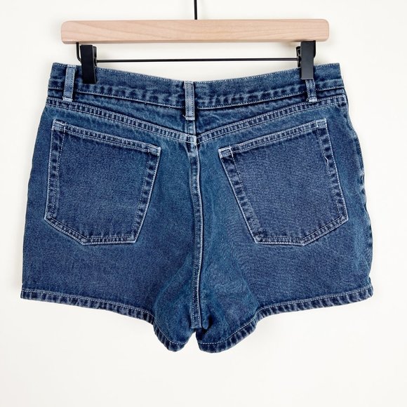 Vintage Jean Shorts Exposed Button Fly Rigid Cotton High Rise Waisted Dark Denim - Picture 3 of 4